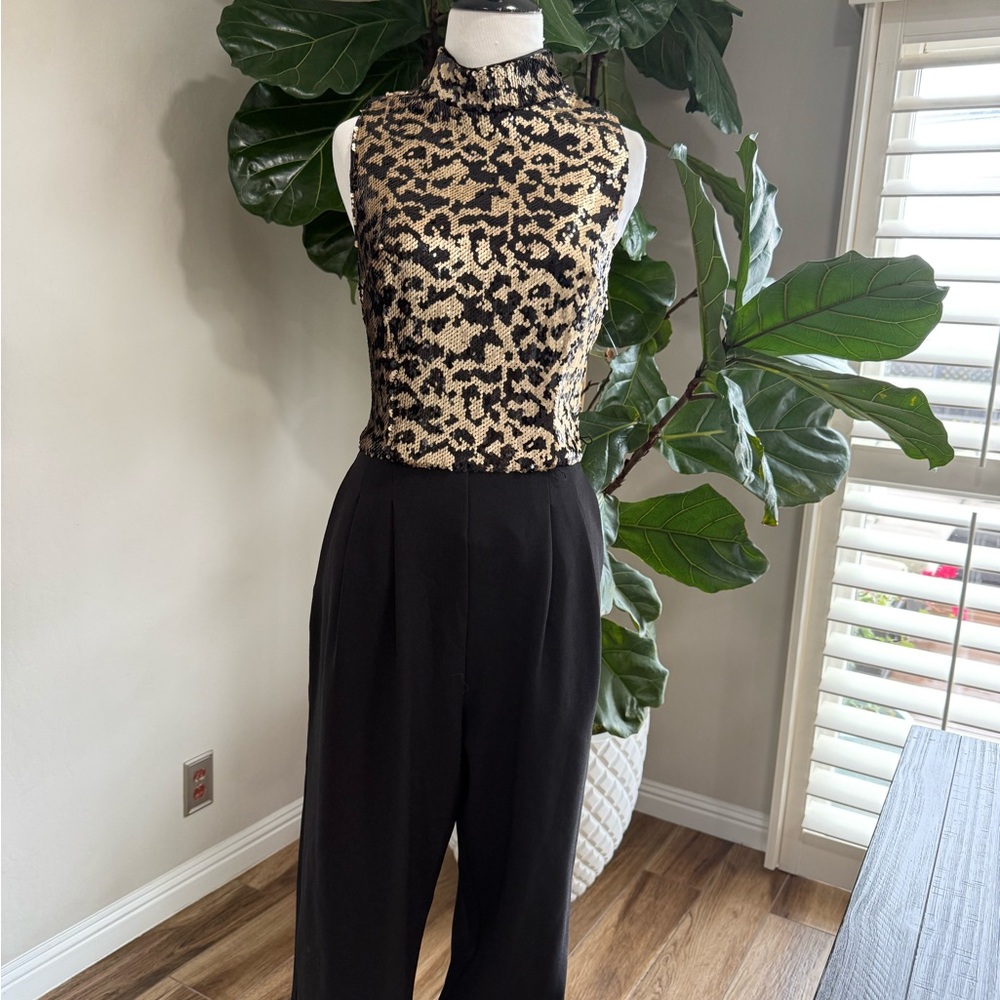 Vince Camuto Gold and Black Wide-Leg Jumpsuit